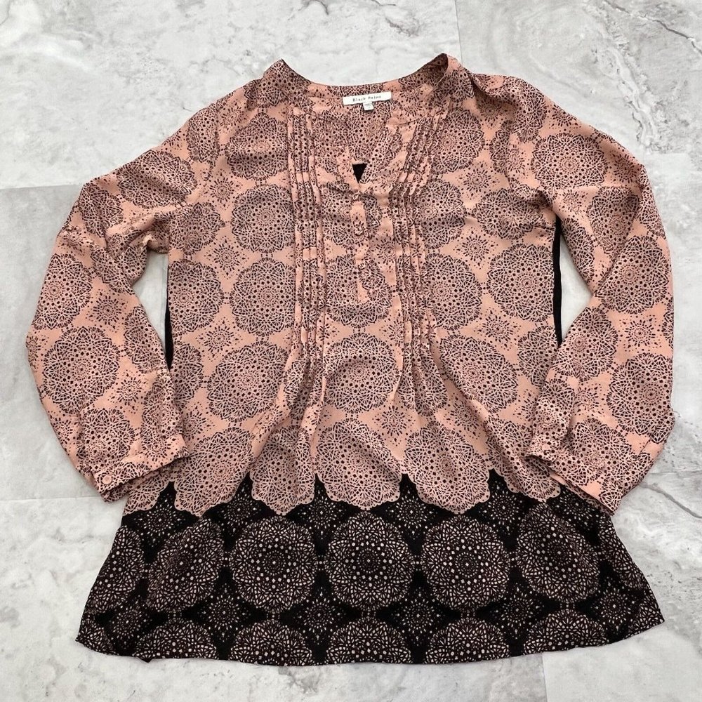 Black Rainn Long Tunic Blouse Henley Peach Black Shirt Size Medium M Top‎